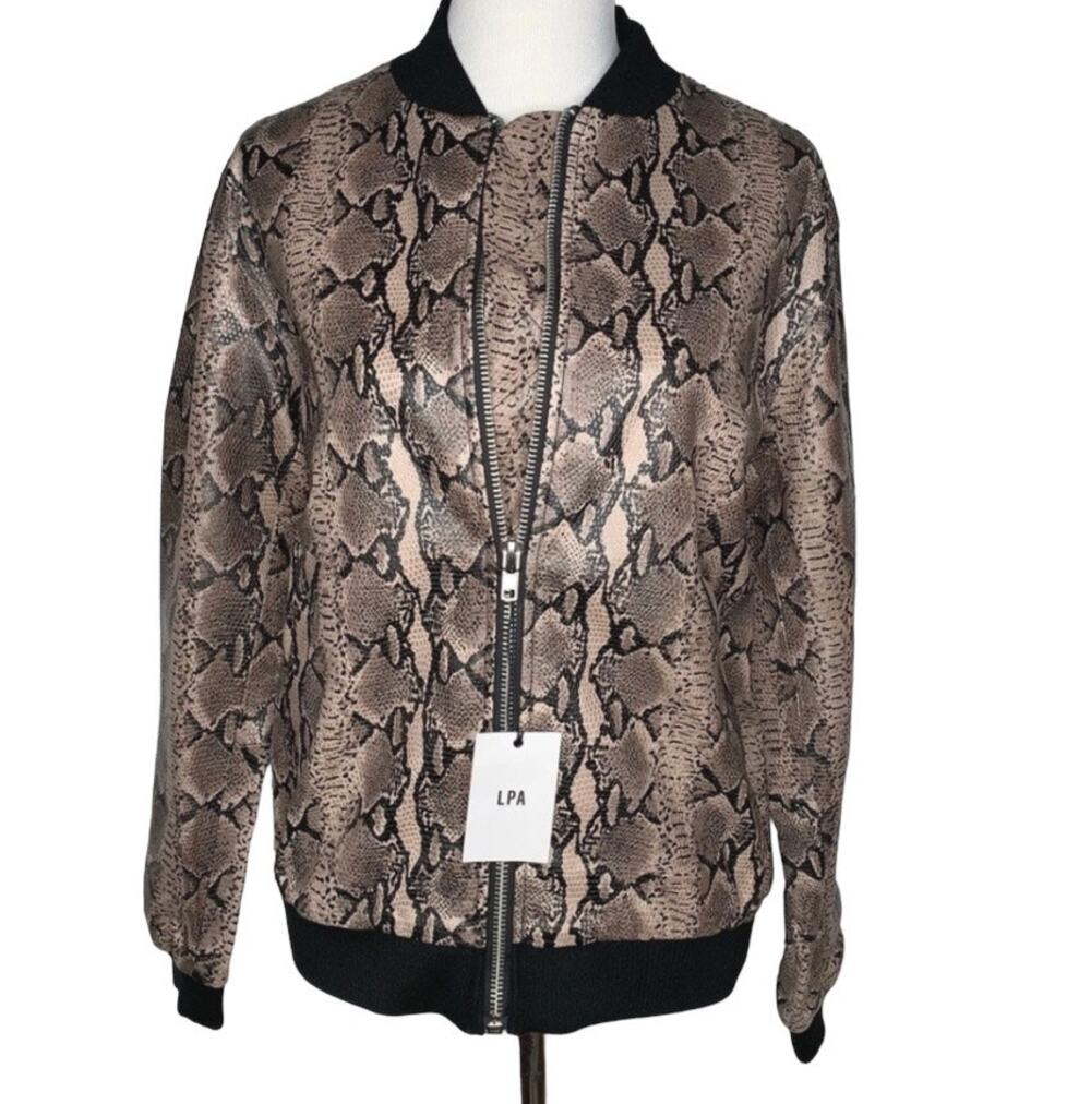LPA 100% Leather Snake Embossed Bomber Jacket NWT!!